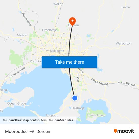 Moorooduc to Doreen map