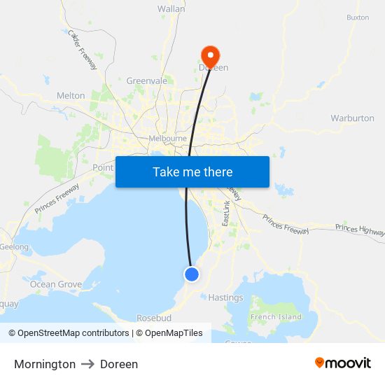 Mornington to Doreen map