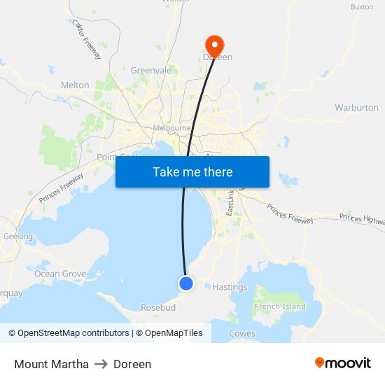 Mount Martha to Doreen map