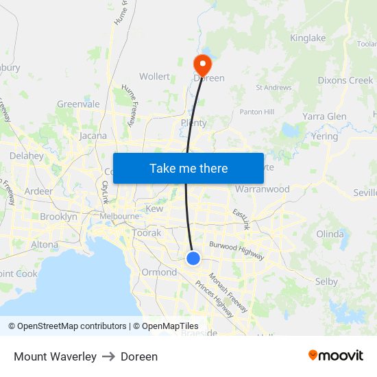 Mount Waverley to Doreen map