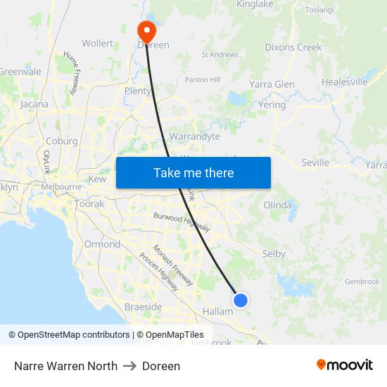 Narre Warren North to Doreen map