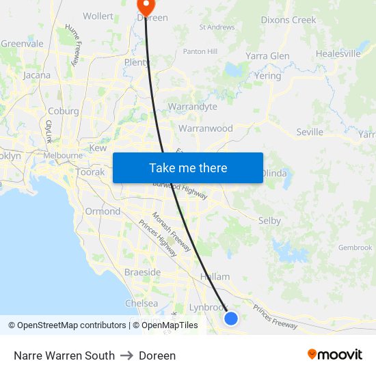 Narre Warren South to Doreen map