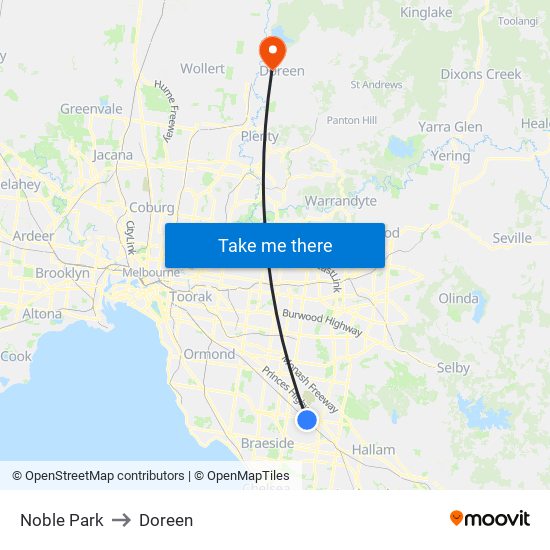 Noble Park to Doreen map