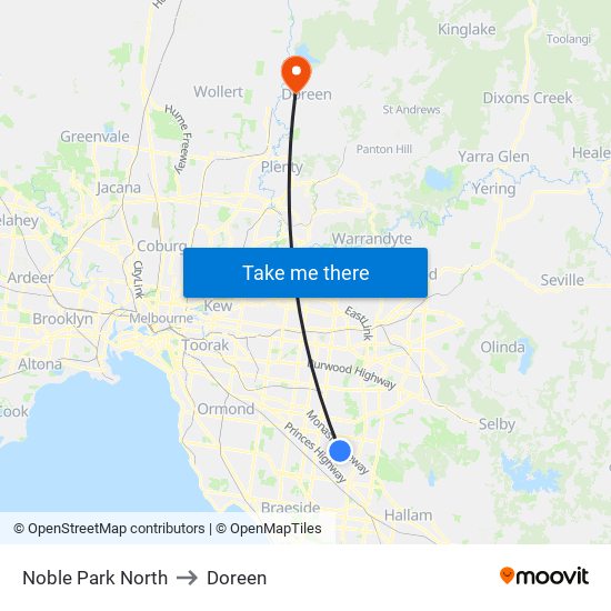 Noble Park North to Doreen map