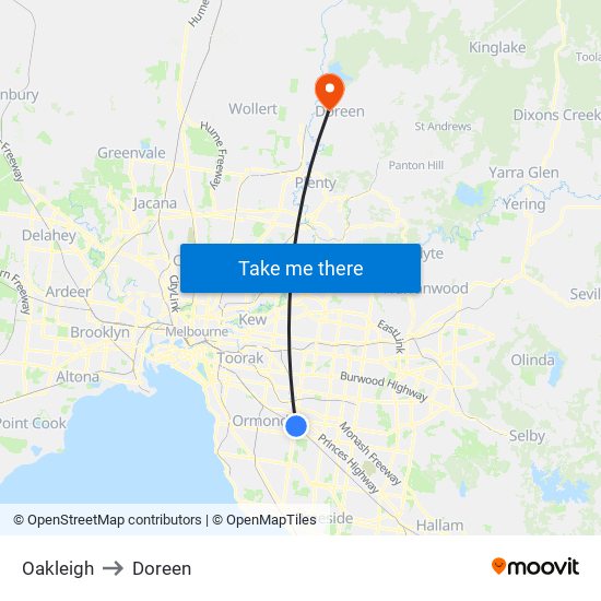 Oakleigh to Doreen map