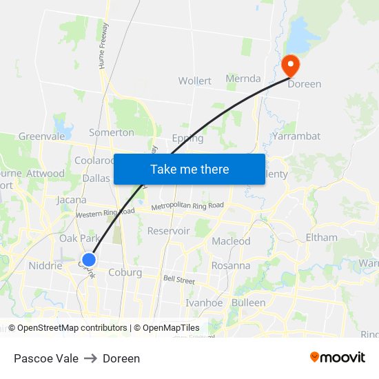 Pascoe Vale to Doreen map