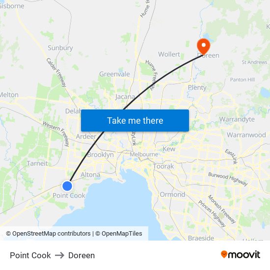 Point Cook to Doreen map
