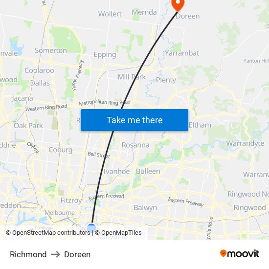 Richmond to Doreen map