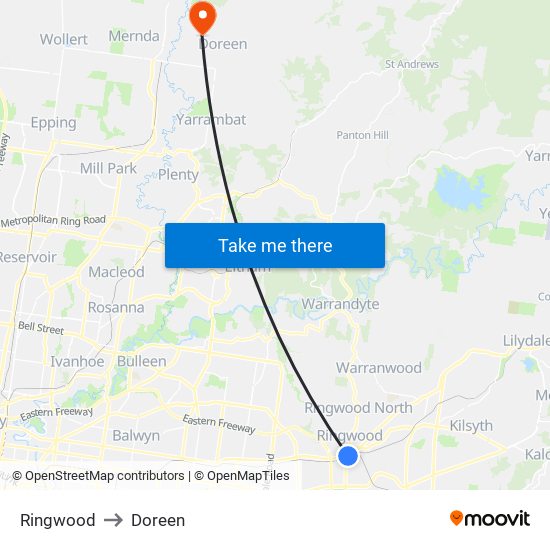 Ringwood to Doreen map