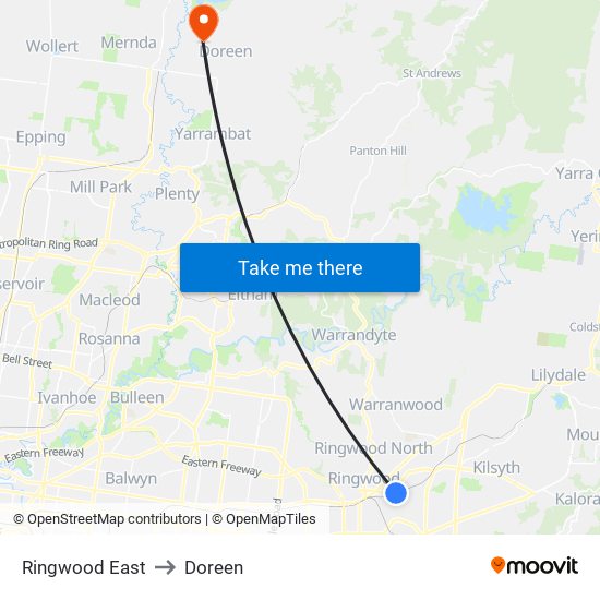 Ringwood East to Doreen map