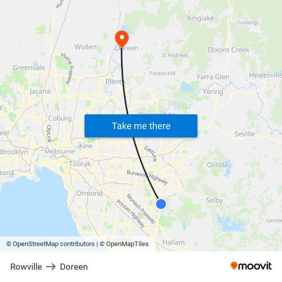 Rowville to Doreen map