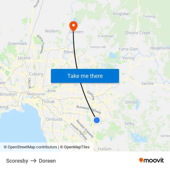 Scoresby to Doreen map