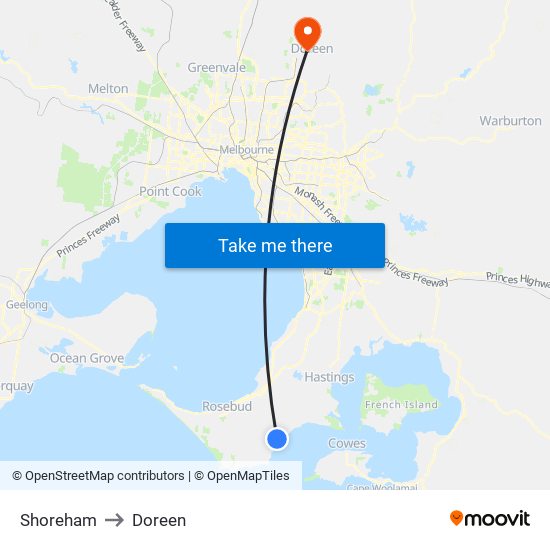 Shoreham to Doreen map