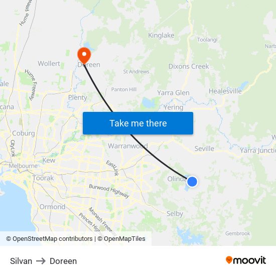 Silvan to Doreen map