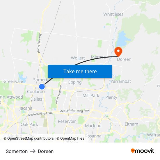 Somerton to Doreen map