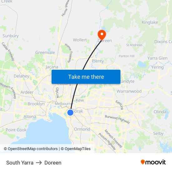 South Yarra to Doreen map