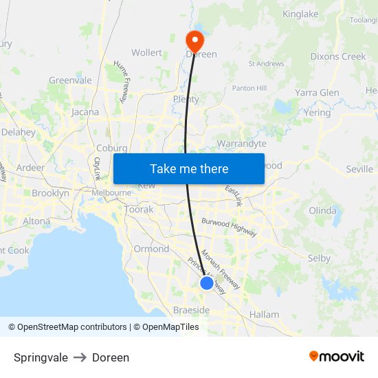 Springvale to Doreen map