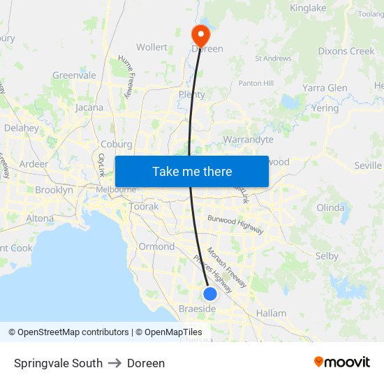 Springvale South to Doreen map