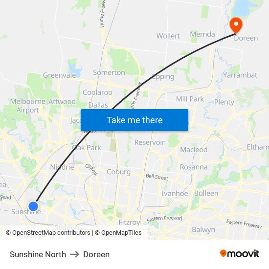 Sunshine North to Doreen map