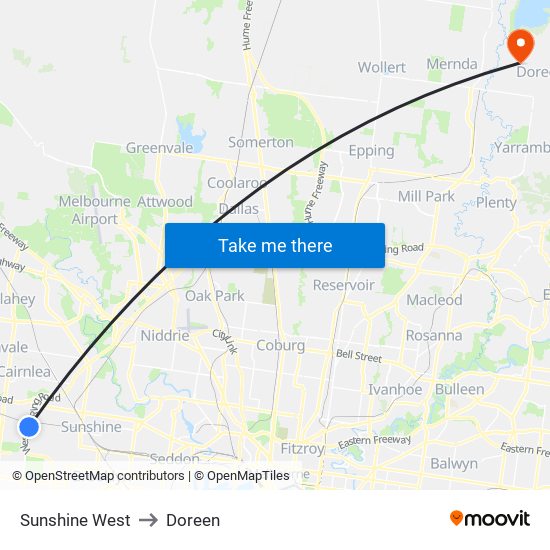 Sunshine West to Doreen map