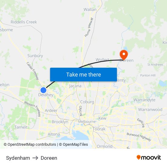 Sydenham to Doreen map