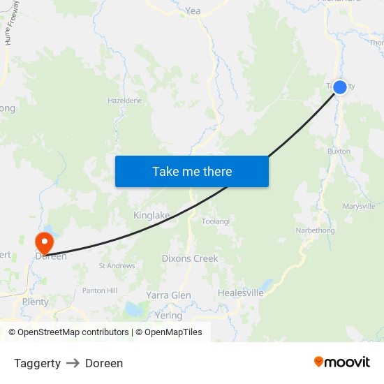 Taggerty to Doreen map