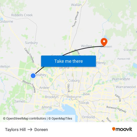 Taylors Hill to Doreen map