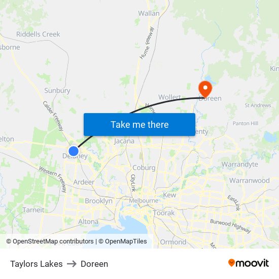 Taylors Lakes to Doreen map