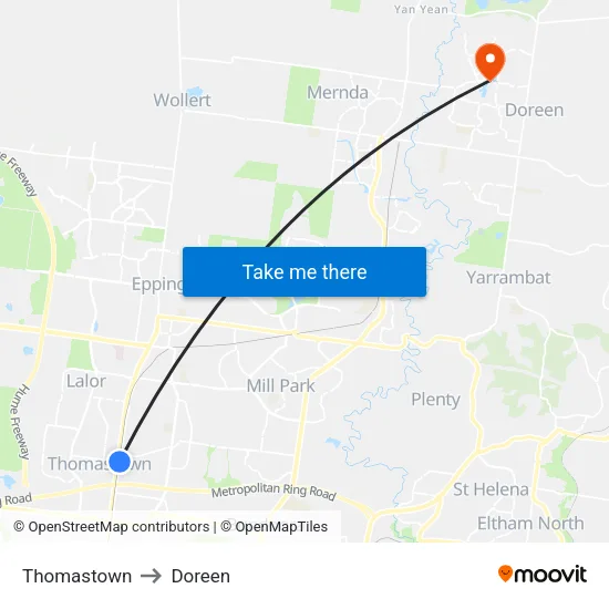 Thomastown to Doreen map
