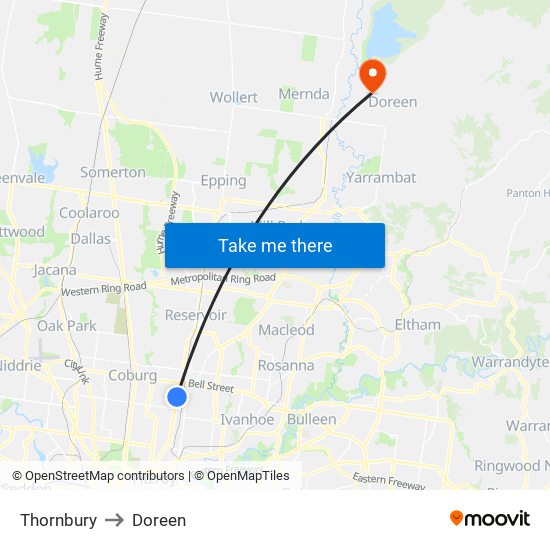 Thornbury to Doreen map