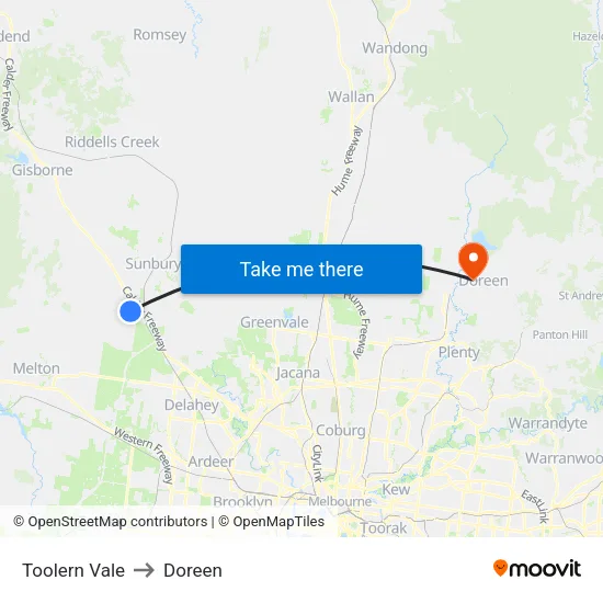 Toolern Vale to Doreen map