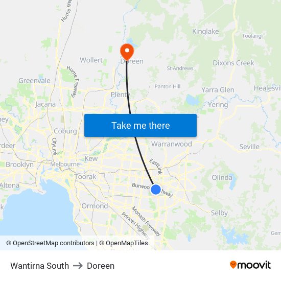 Wantirna South to Doreen map