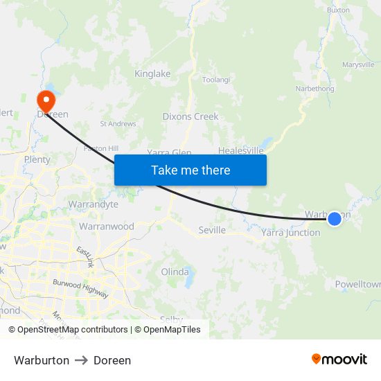 Warburton to Doreen map