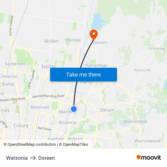 Watsonia to Doreen map