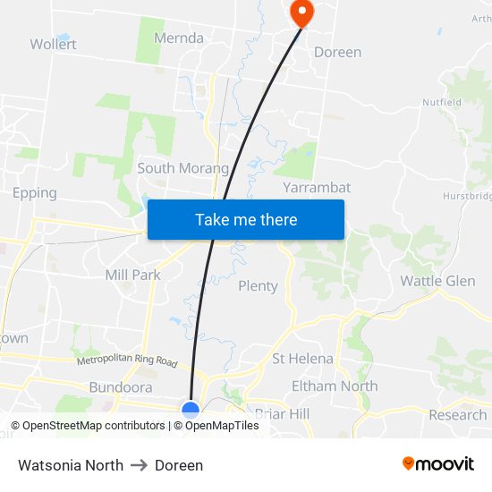 Watsonia North to Doreen map