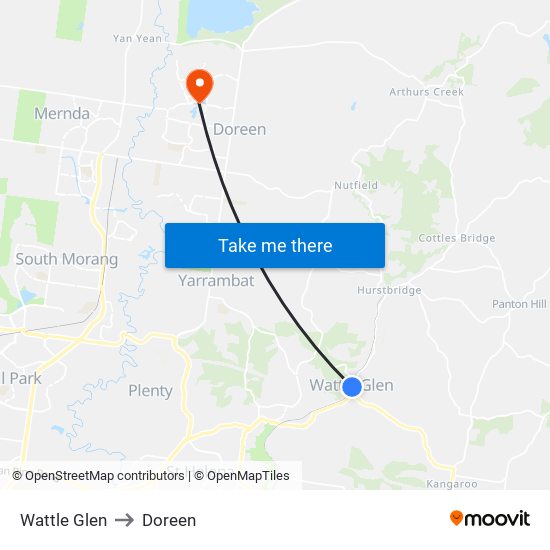 Wattle Glen to Doreen map