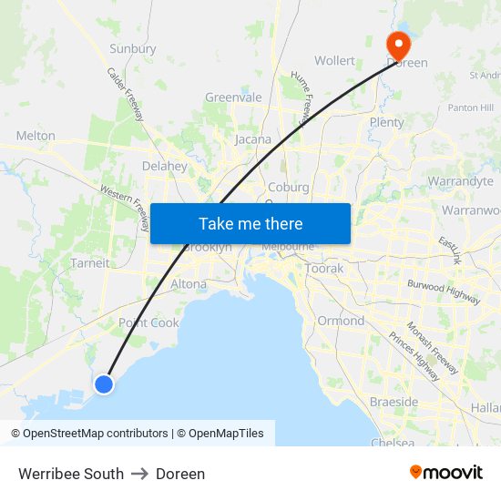 Werribee South to Doreen map