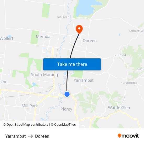 Yarrambat to Doreen map