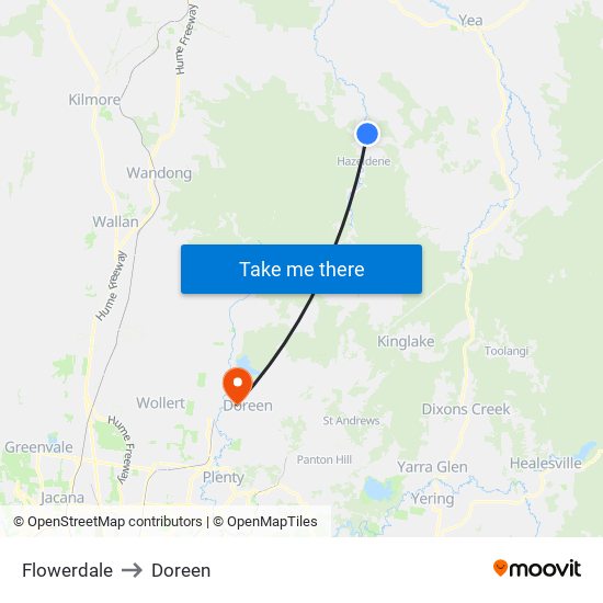 Flowerdale to Doreen map