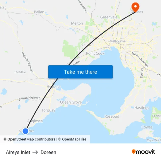 Aireys Inlet to Doreen map