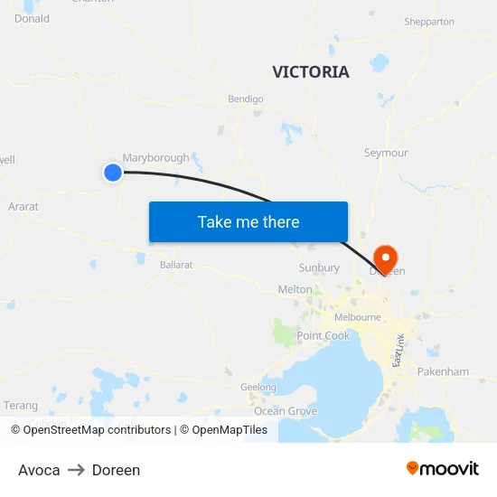Avoca to Doreen map