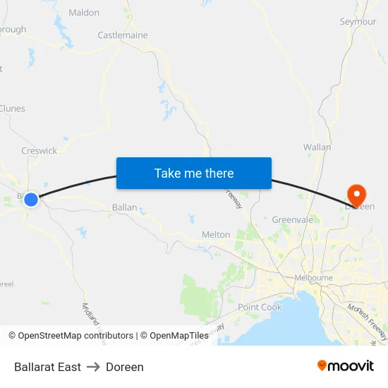 Ballarat East to Doreen map