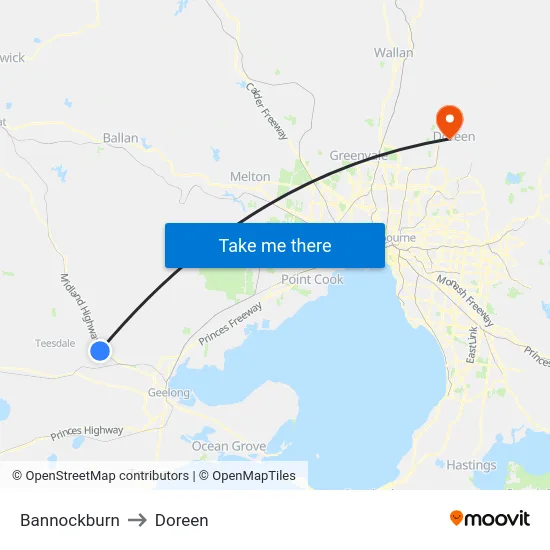 Bannockburn to Doreen map