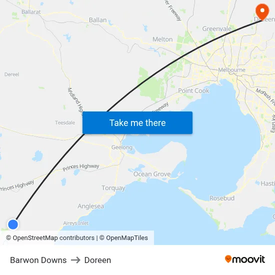Barwon Downs to Doreen map