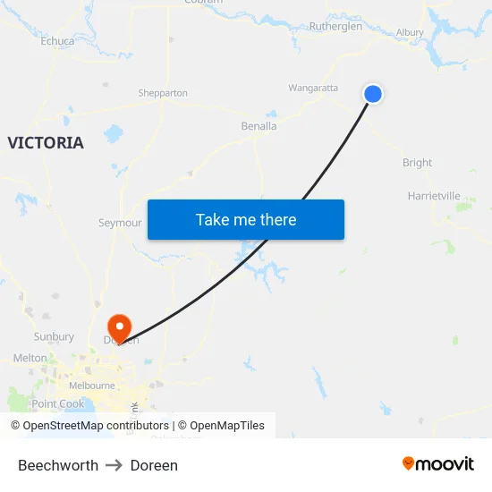 Beechworth to Doreen map