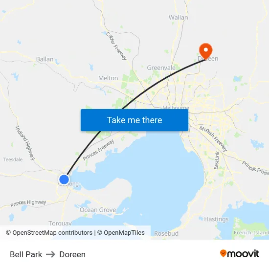 Bell Park to Doreen map