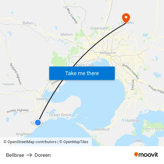 Bellbrae to Doreen map