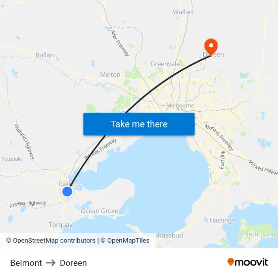 Belmont to Doreen map