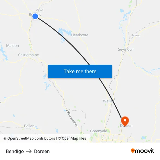 Bendigo to Doreen map