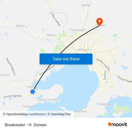 Breakwater to Doreen map